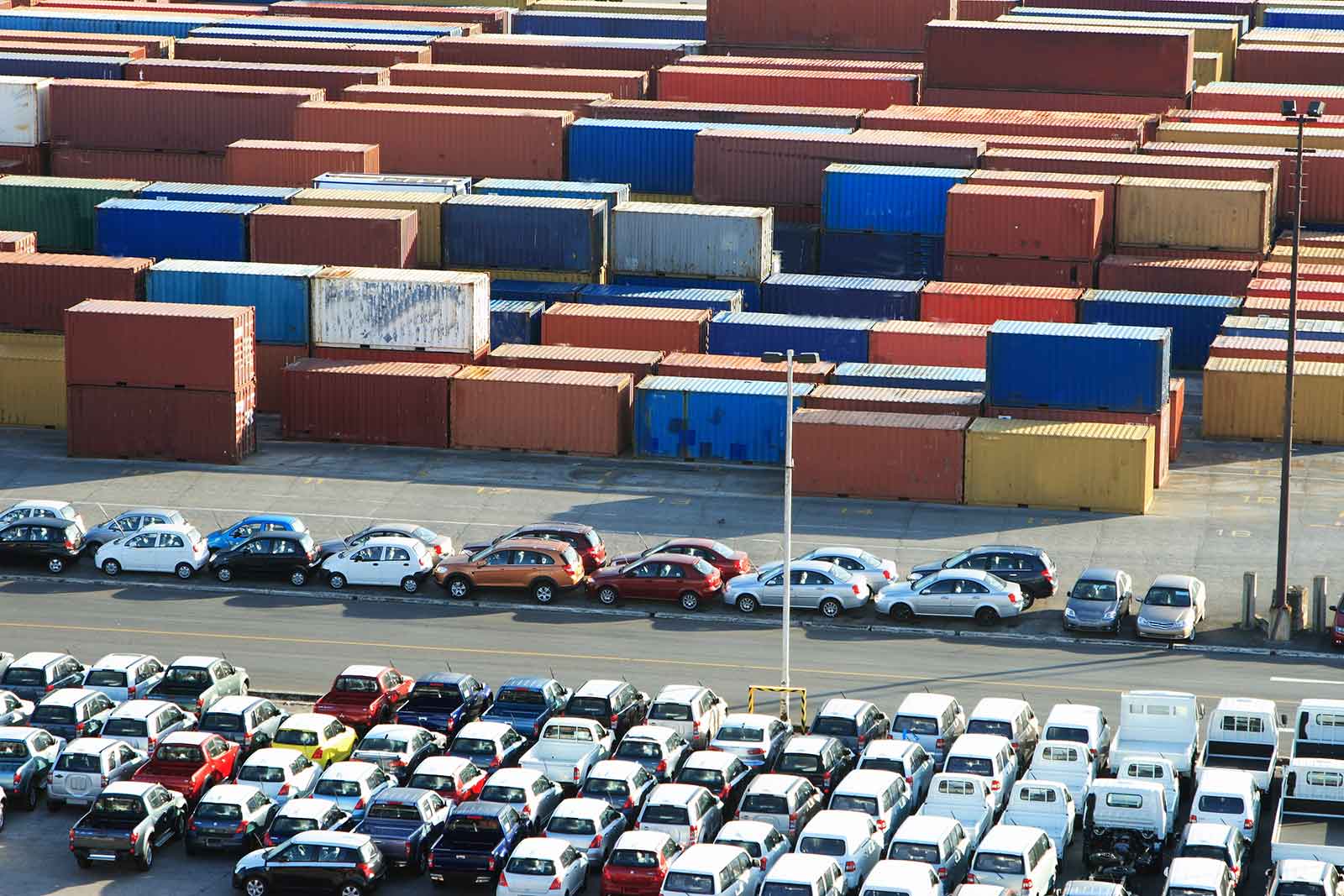cars at port waiting to be loaded for shipment