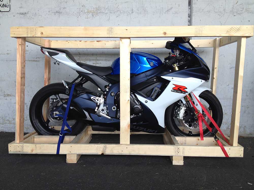crated motorcycle ready for shipment