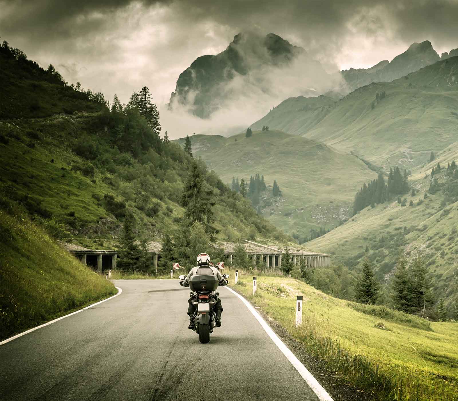 motorcycle in transit in the mountains